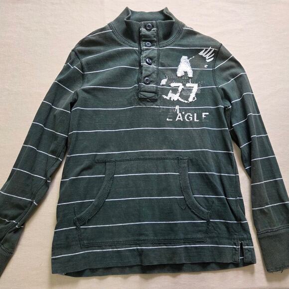American Eagle Vintage Fit Green/ White Striped Long Sleeve Shirt men's size M - Picture 4 of 8